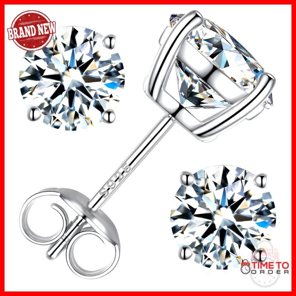 Lab Created Moissanite Stud Earrings 1.6 CTW 18K White Gold Plated Sterling